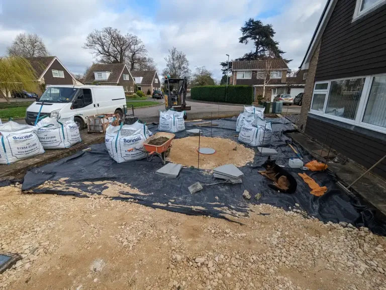 prepared patio base and digger