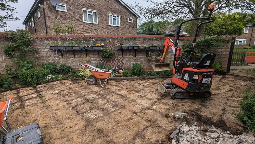 prepared patio base and digger